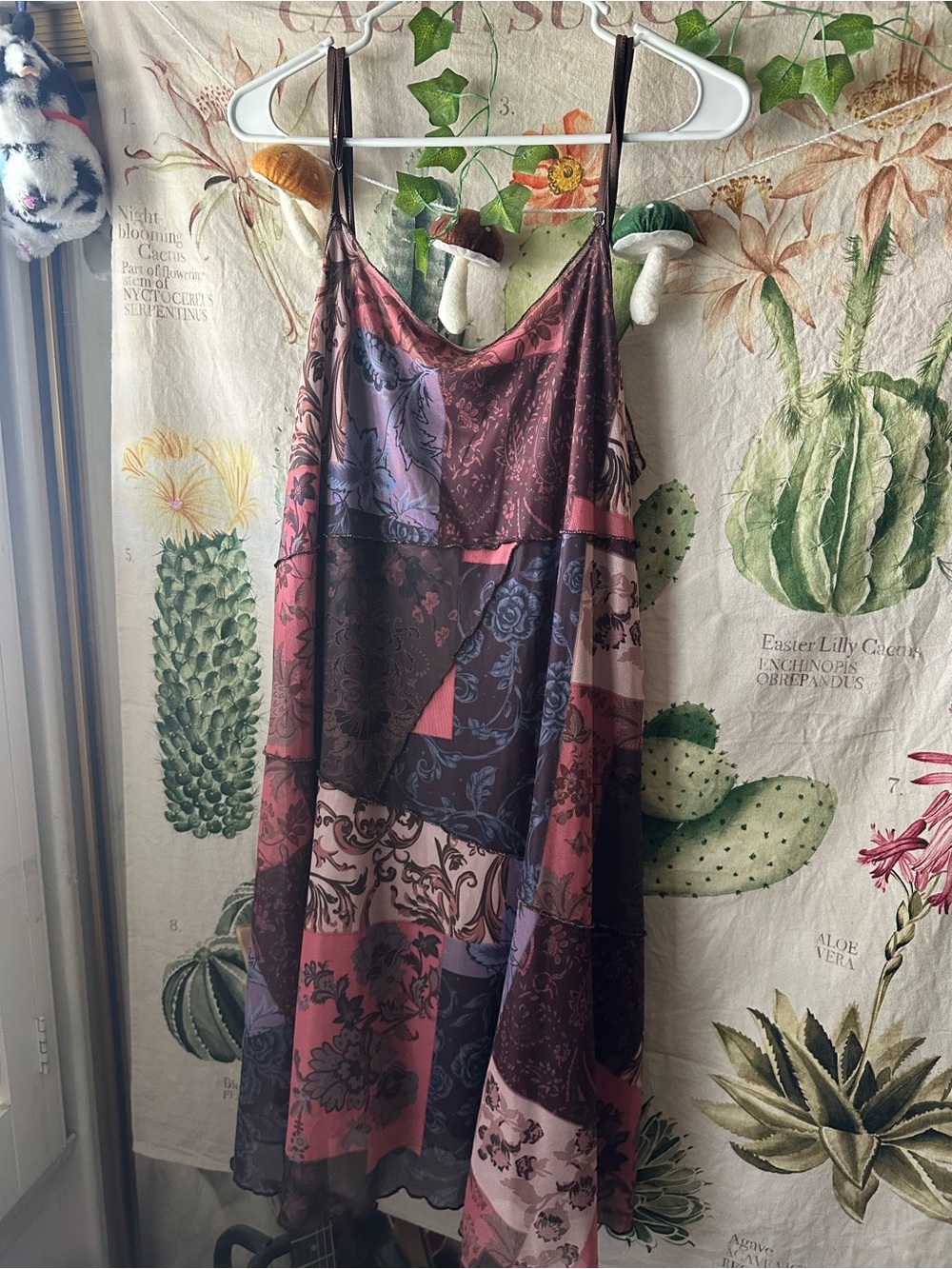 Cider Patchwork Satin Slip Dress in Rose and Plum